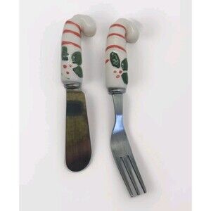 Holly Candy Cane Spreader & Cocktail Fork Christmas  Festive Charcuterie Cheese